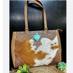 Cowhide & Leather with Turquoise Detail Western Purse Handbag - BNWT